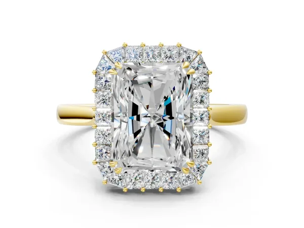 Radiant Diamond Baguette Halo Engagement Ring Yellow gold
