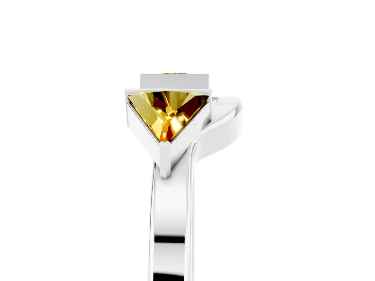 Trillion Citrine Open Band Ring with Bezel Setting Platinum