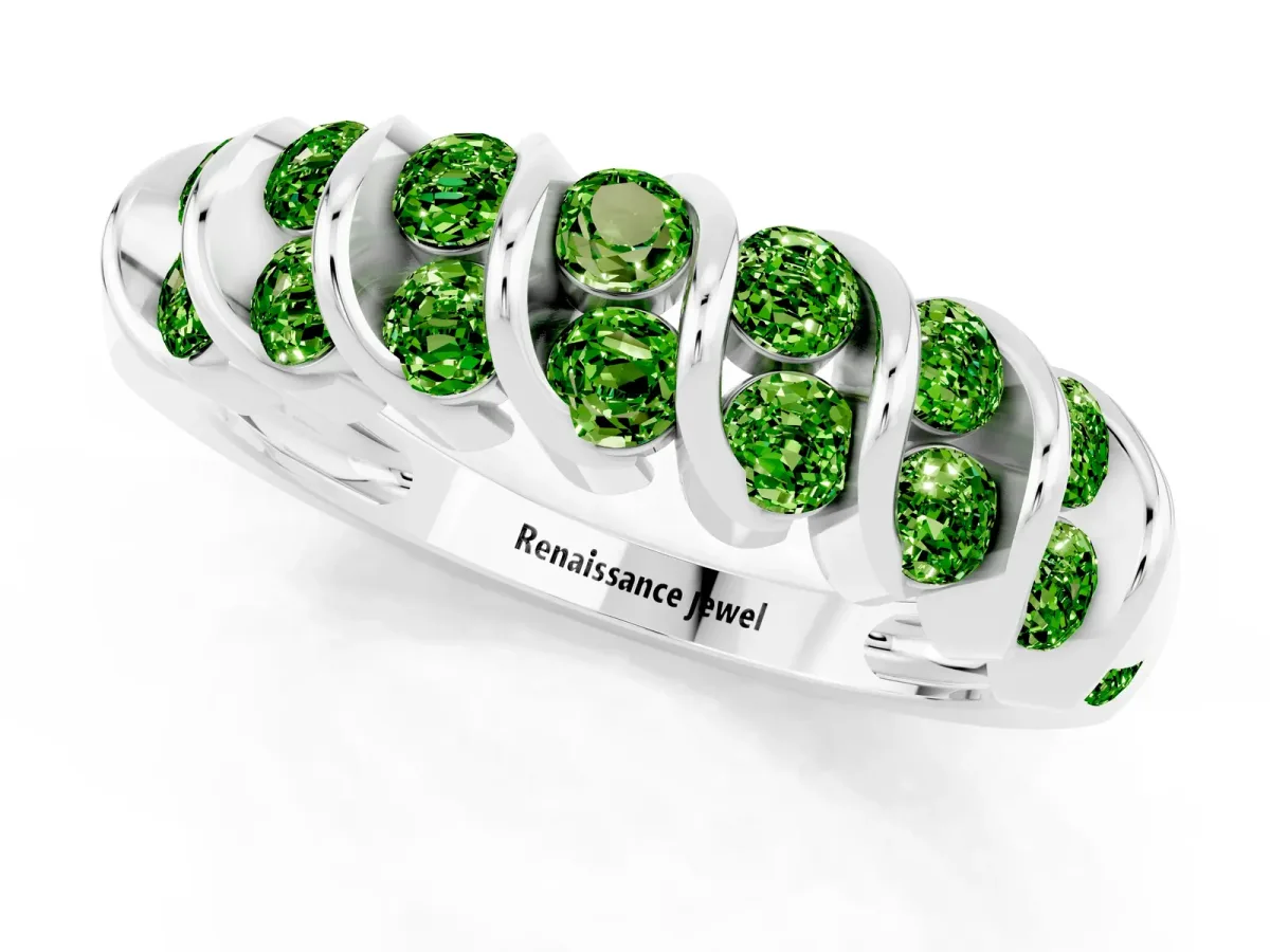 Channel Set Round Peridot Multi-Row Band Platinum
