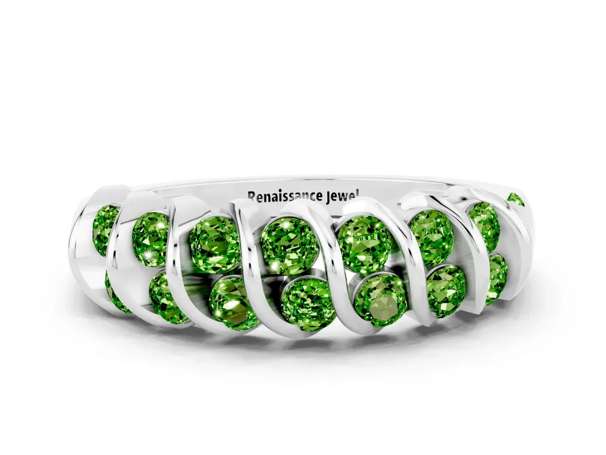Channel Set Round Peridot Multi-Row Band Platinum