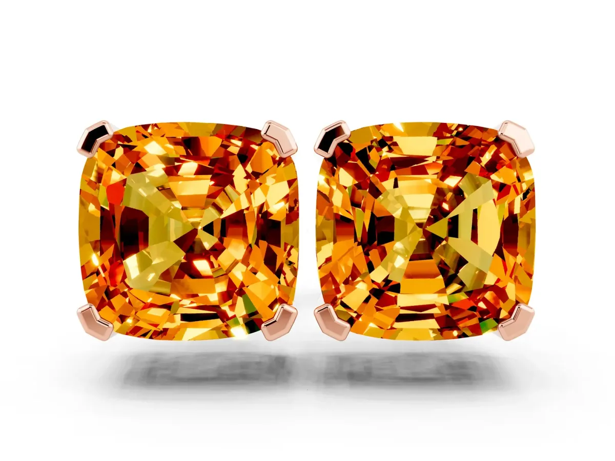 Cushion Cut Citrine Stud Earrings Rose gold