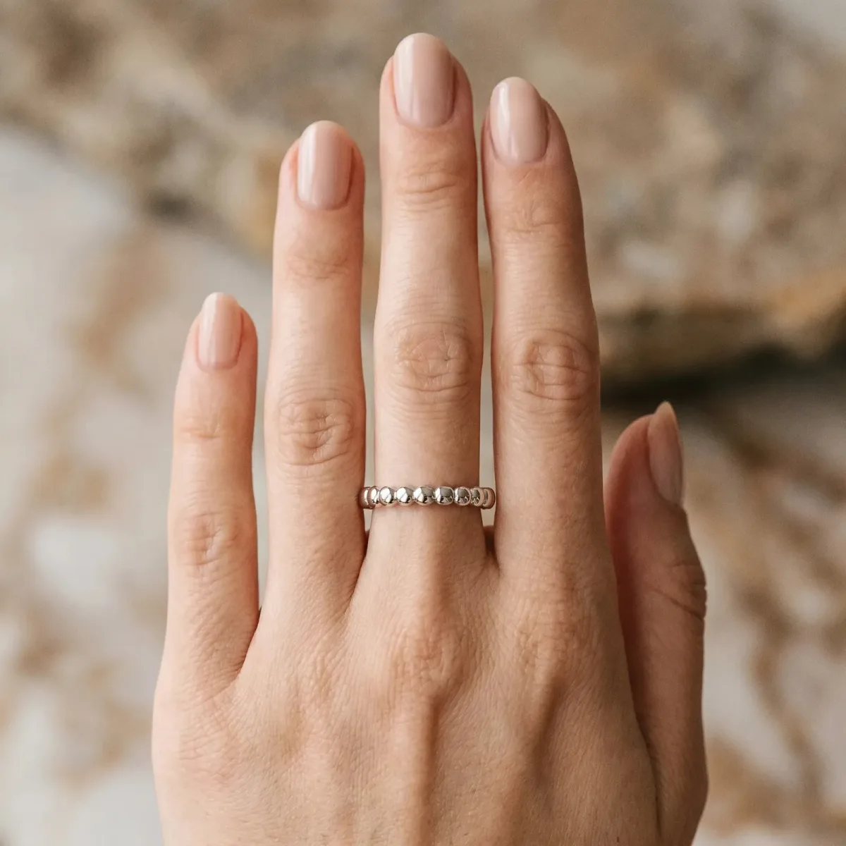 Beaded Round Stone Eternity Band with Bezel Setting White gold