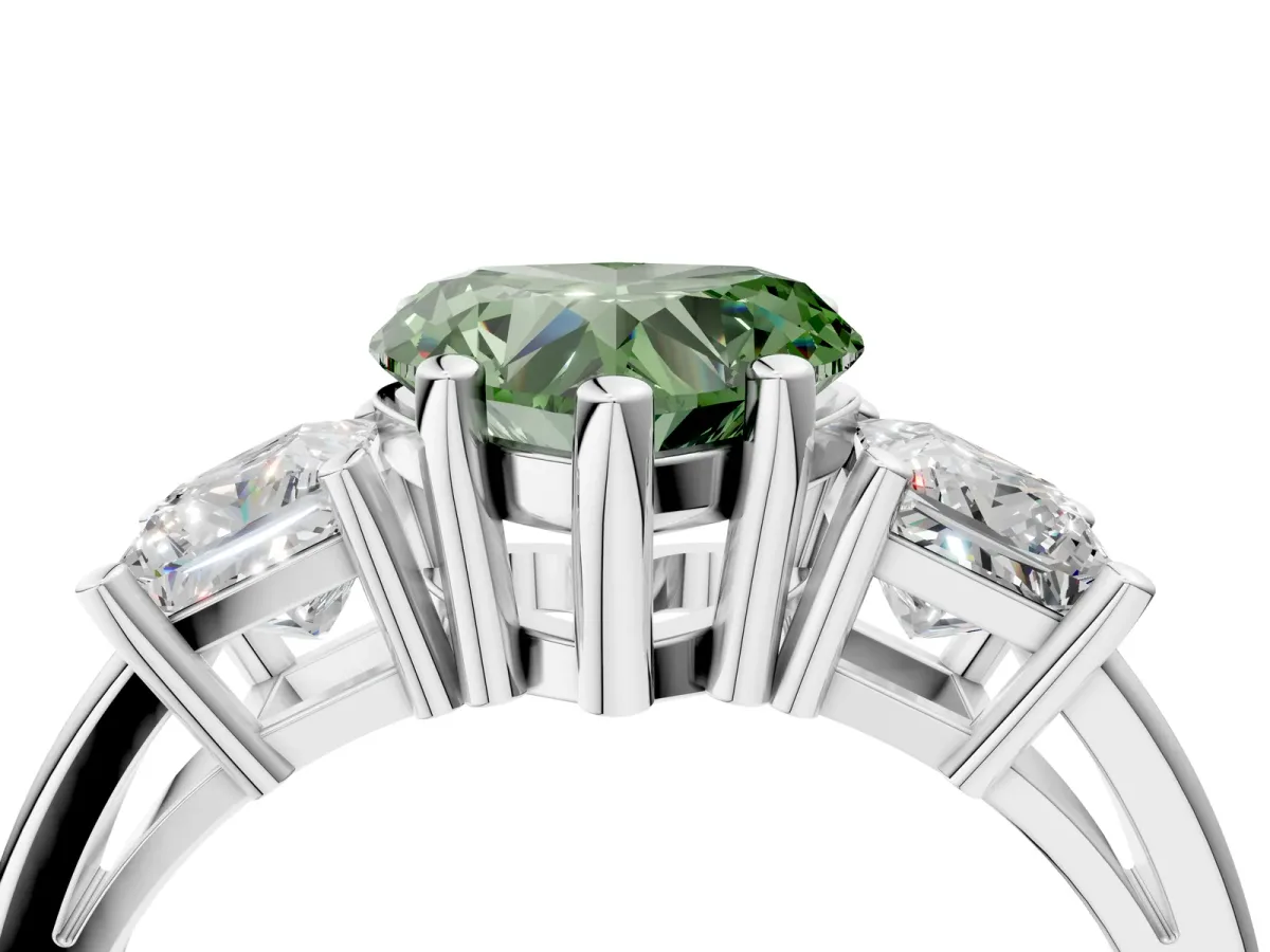 Fancy Green Three-Stone Heart Cut Cut Solitaire Ring with Prong Setting Platinum