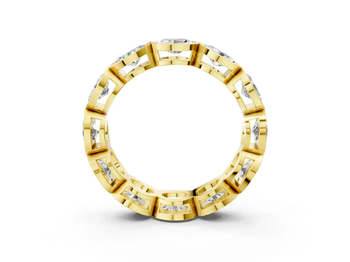Oval Diamond Bezel Set Eternity Wedding Band Yellow gold