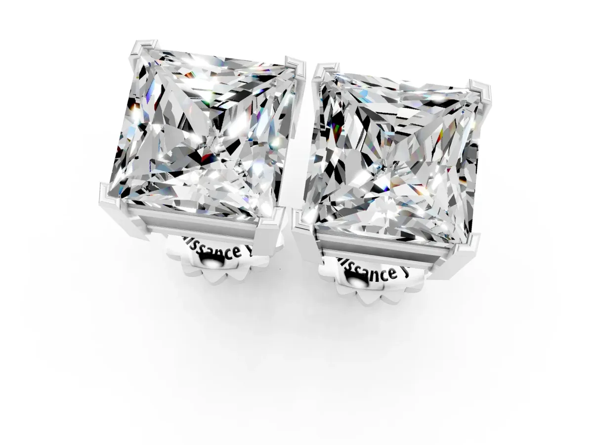 Princess Cut Moissanite Stud Earrings Platinum