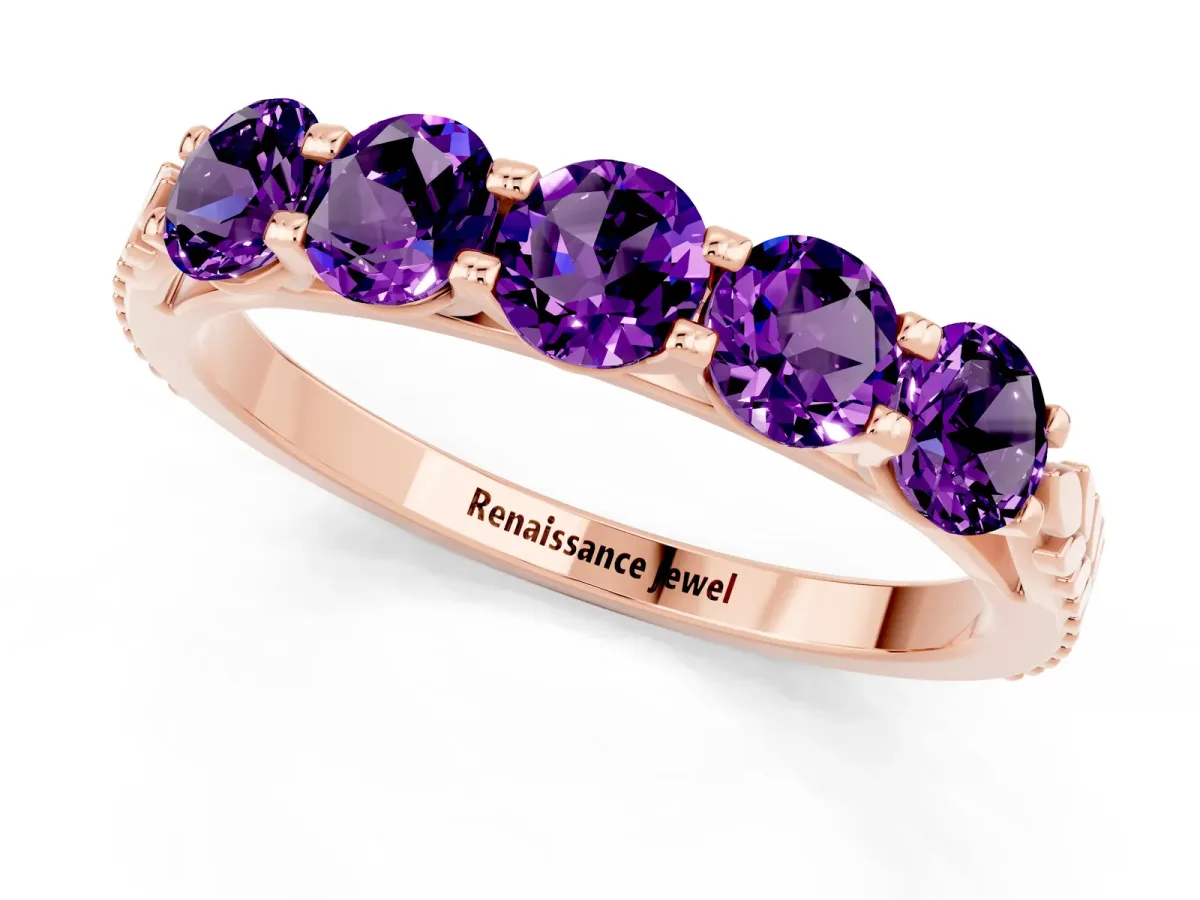 Five-Stone Round Amethyst Prong-Set Band Rose gold