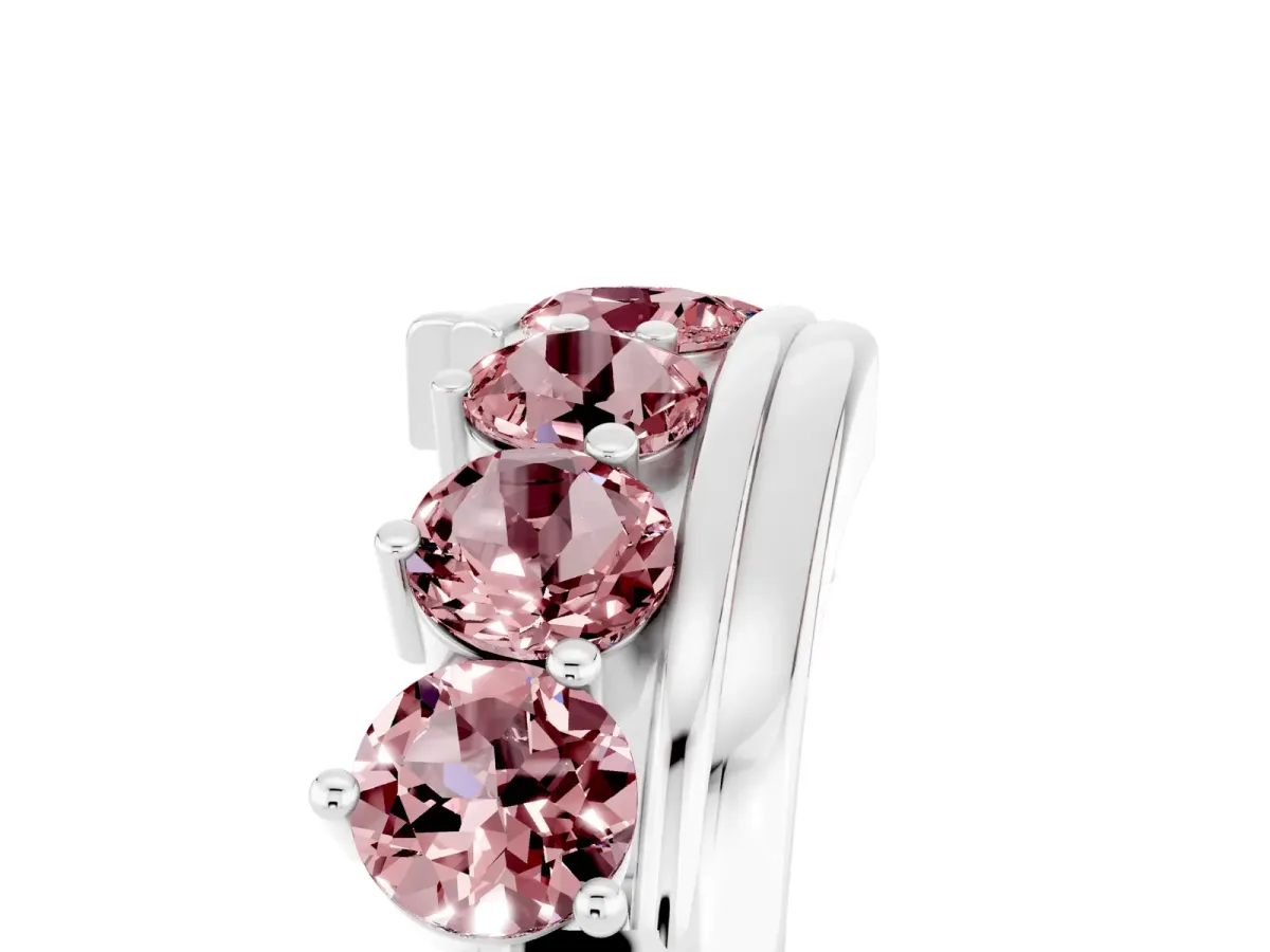 Round Morganite Wave Band with Channel and Shared Prong Setting Silver