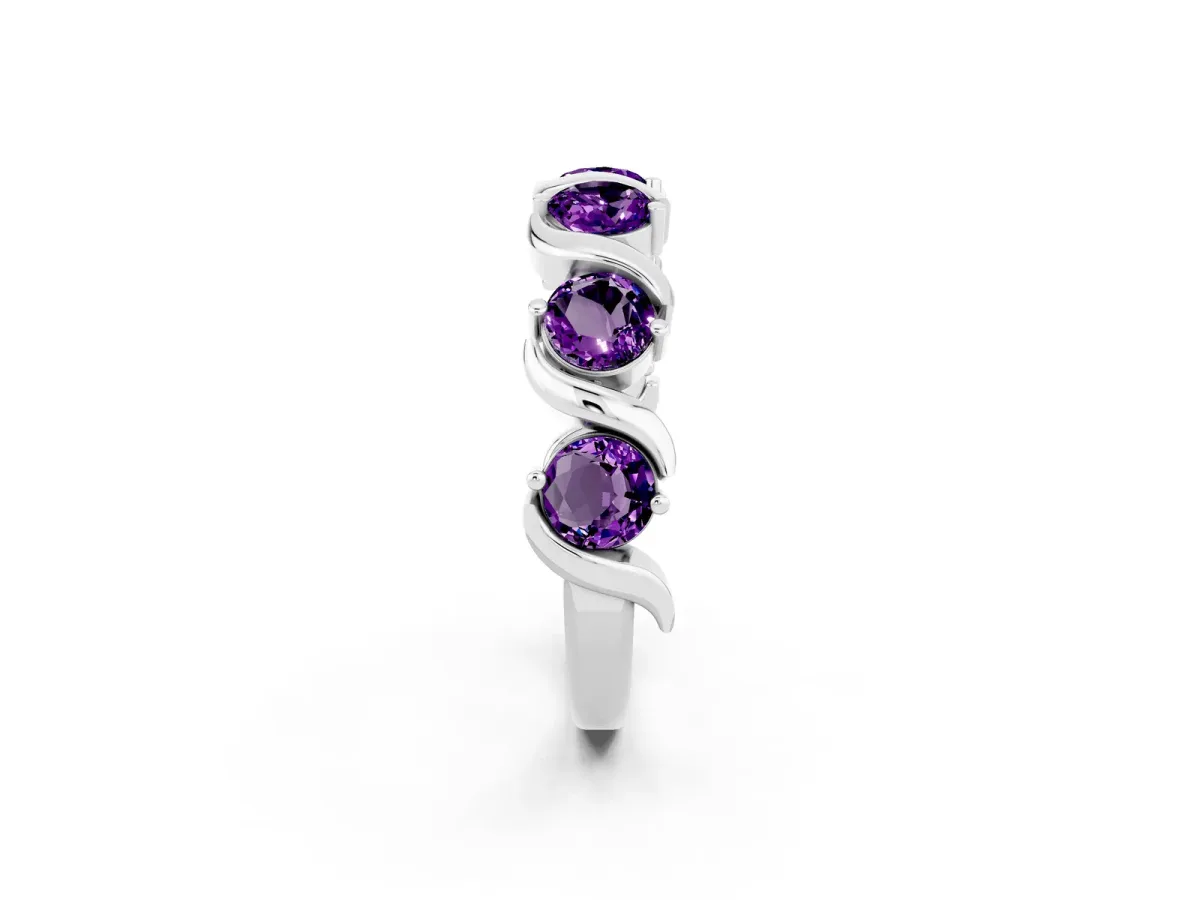 Six-Stone Round Amethyst Wave Band with Shared Prong Setting Silver