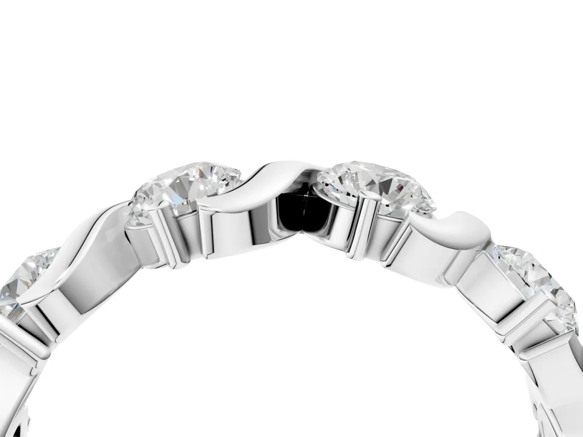Six-Stone Round Diamond Wave Band with Shared Prong Setting Silver