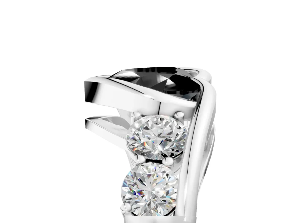 Fancy Black Bezel Set Heart Cut Diamond Bypass Ring with Round Accents Platinum