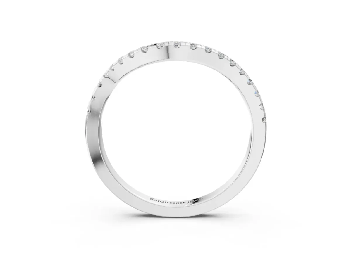 Round Cut Diamond Pavé Curved Band with Shared Prong Setting Silver