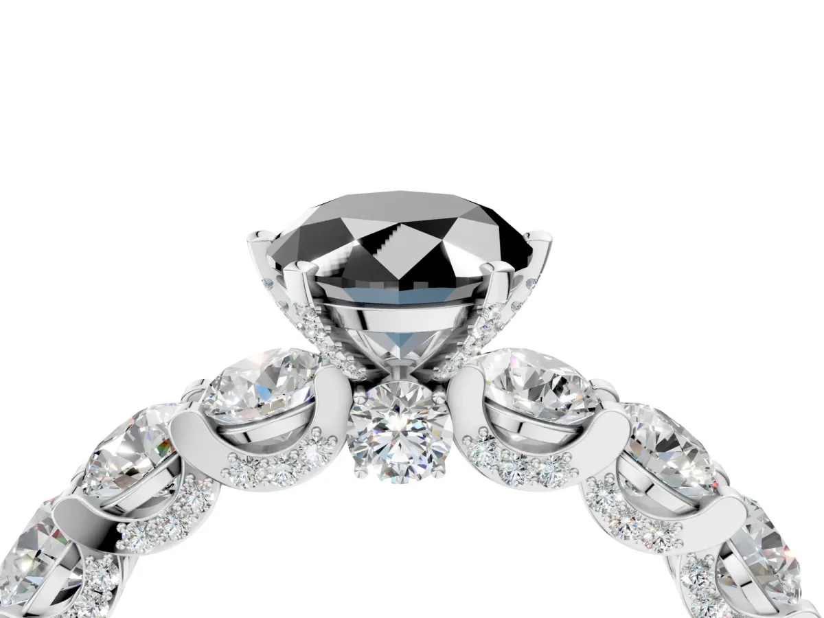 Fancy Black Oval Cut Diamond Side Stone Engagement Ring with Four-Prong Setting White gold