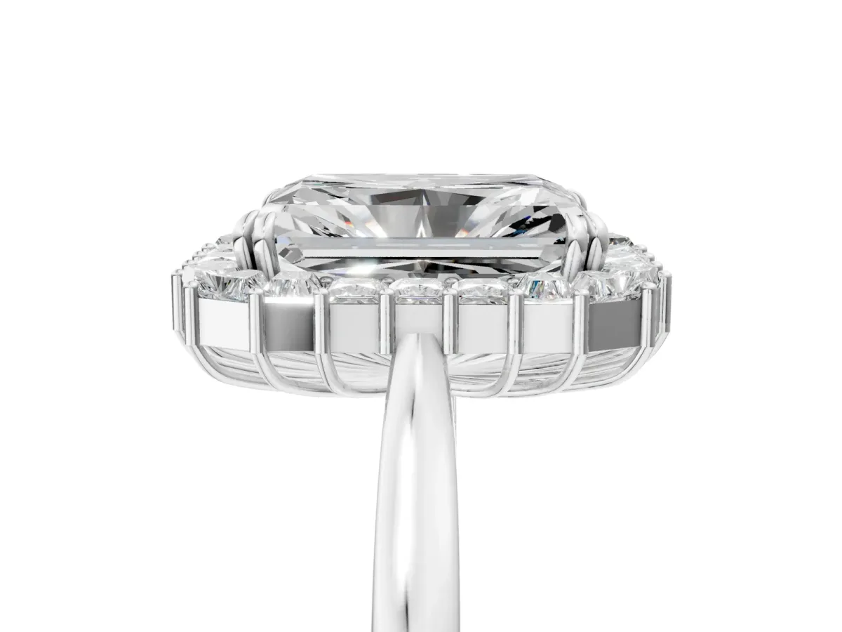 Radiant Diamond Baguette Halo Engagement Ring Platinum
