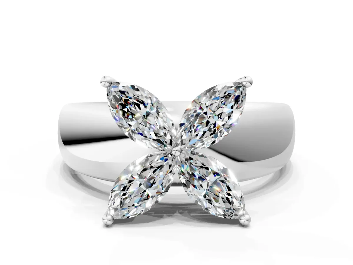 Marquise Diamond Floral Promise Ring Silver