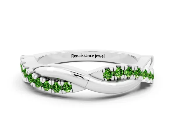 Round Peridot Twisted Infinity Band with Prong Setting Platinum
