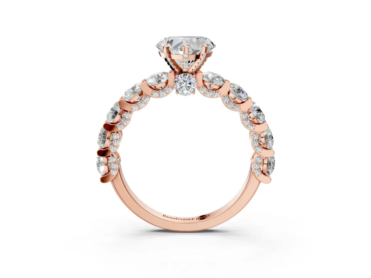 Heart Cut Diamond Side Stone Engagement Ring with Four-Prong Setting Rose gold