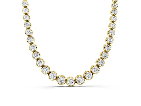 Round Diamond Tennis Necklace with Bezel Setting and Prong Setting Yellow gold