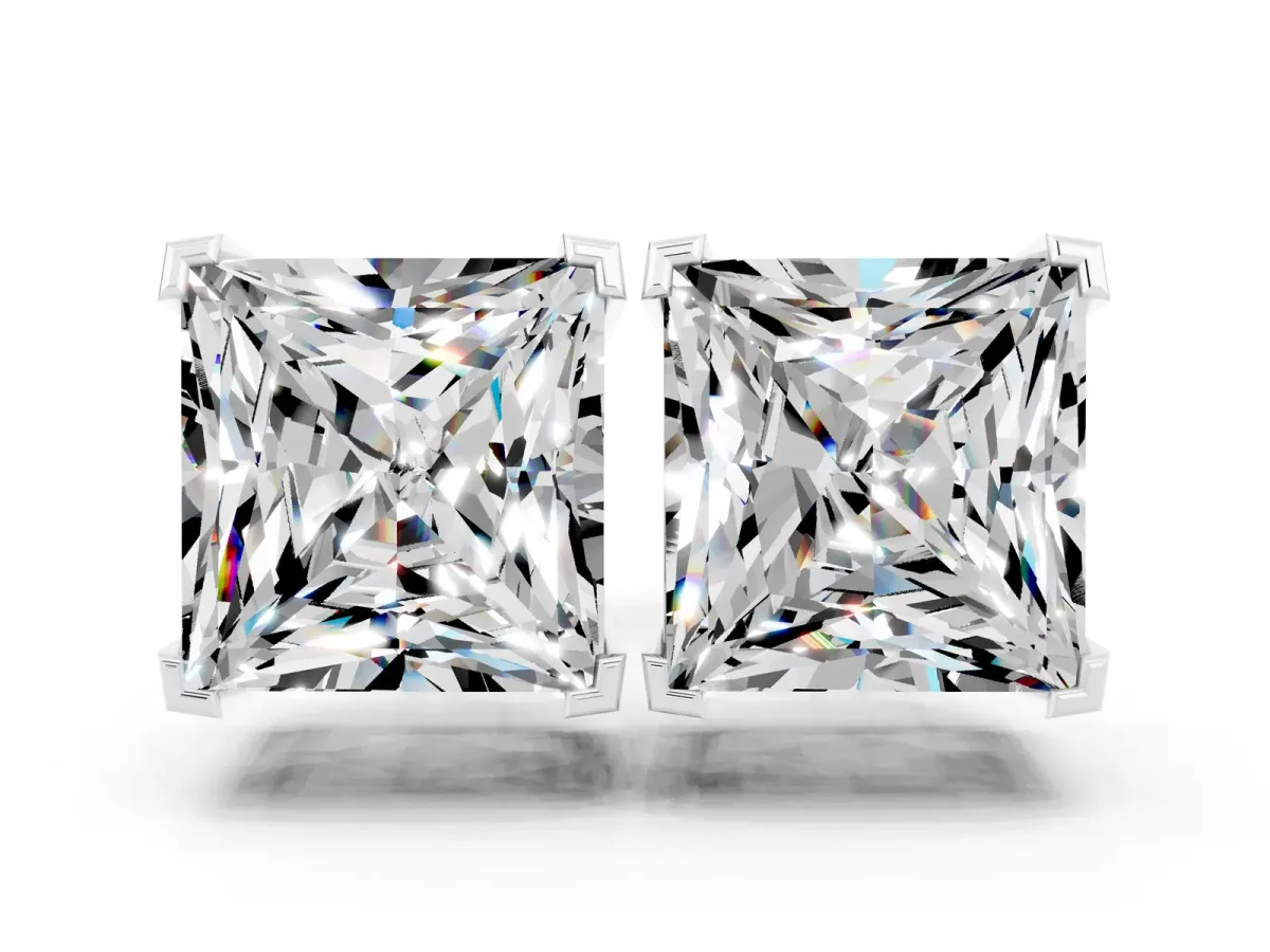 Princess Cut Moissanite Stud Earrings Platinum