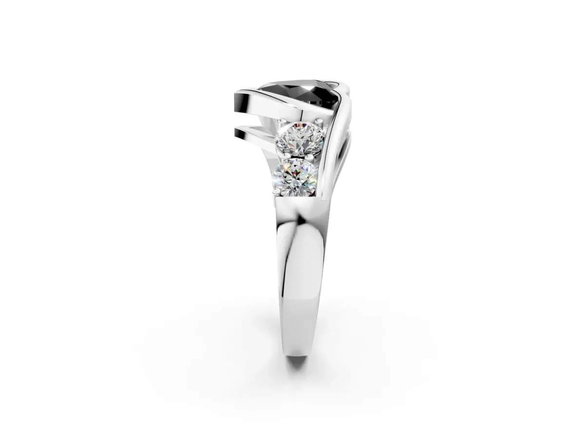 Fancy Black Bezel Set Heart Cut Diamond Bypass Ring with Round Accents Platinum