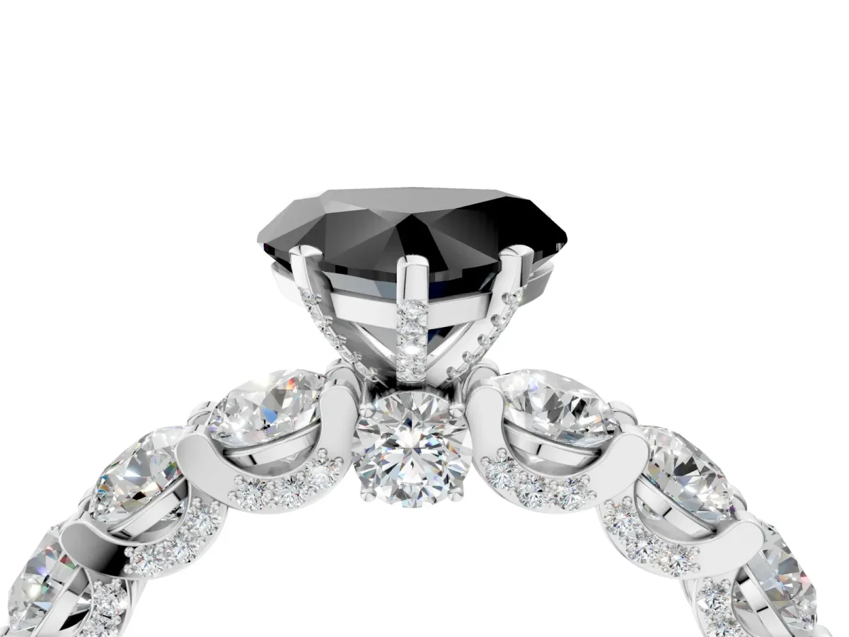 Fancy Black Heart Cut Diamond Side Stone Engagement Ring with Four-Prong Setting White gold