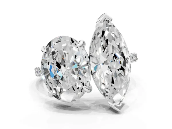 Oval and Marquise Toi Moi Ring with Prong Setting and Pave Band White gold