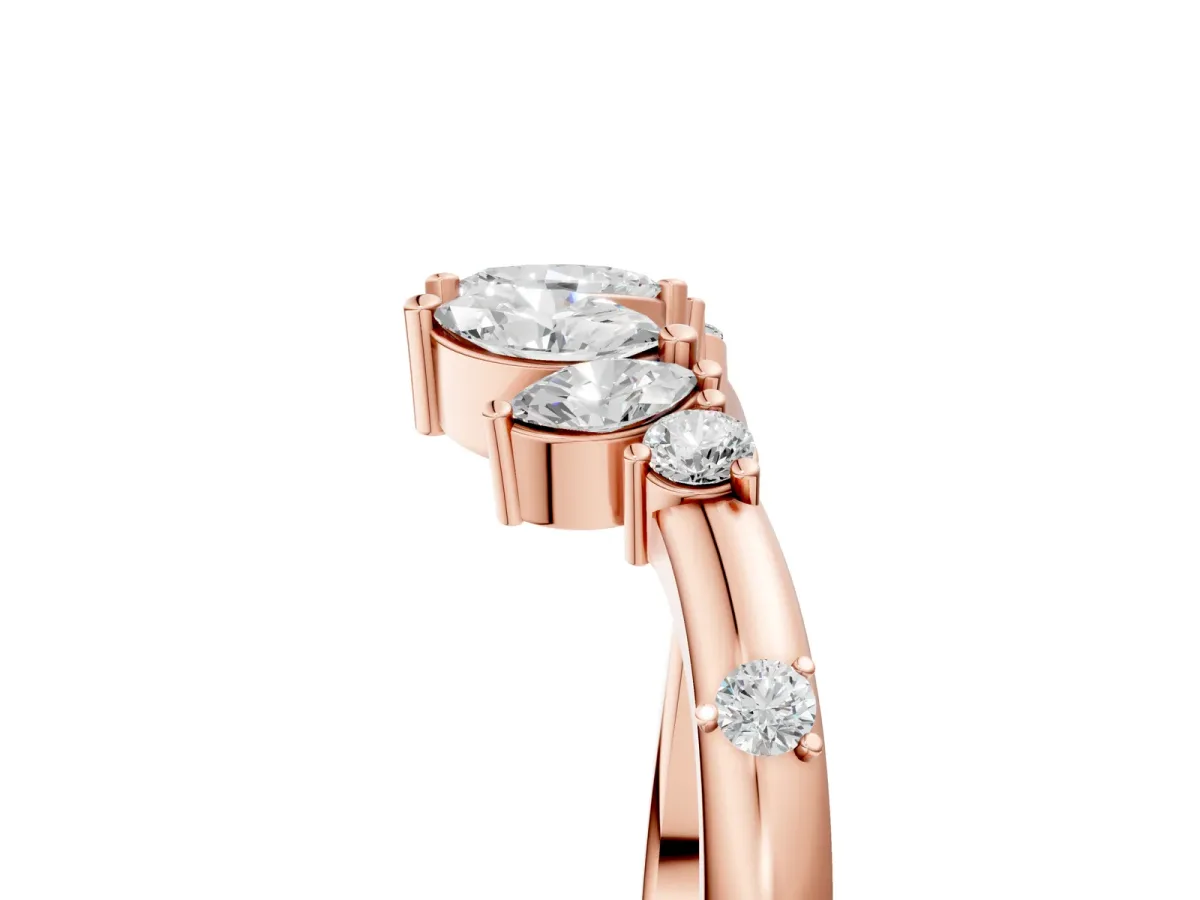 Open Marquise Cluster Diamond Band with Prong Setting Rose gold