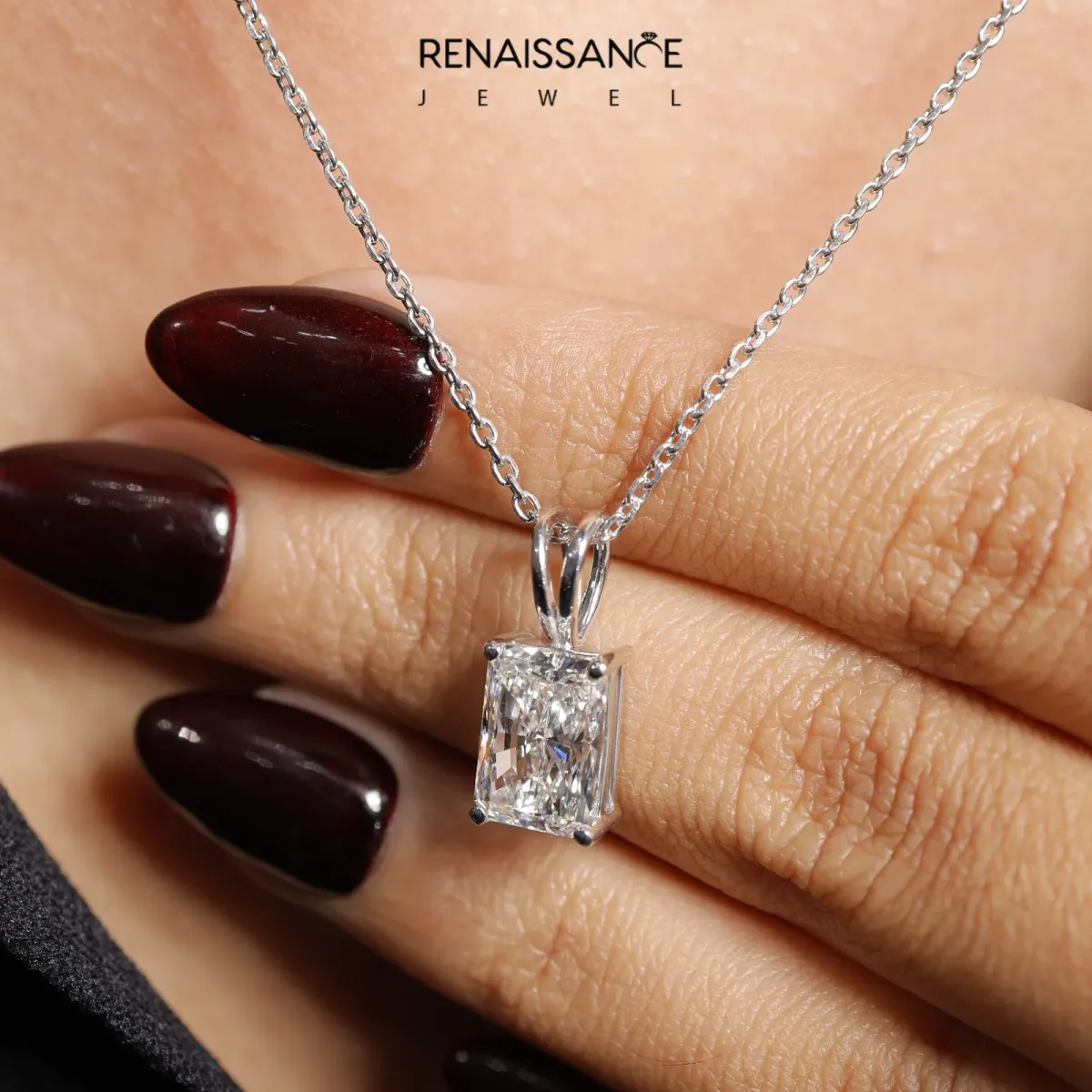 Radiant Diamond Solitaire Pendant with Four Prong Setting White gold