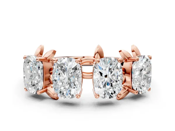 Four-Stone Elongated Cushion Diamond Band with Nature-Inspired Prong Setting Rose gold