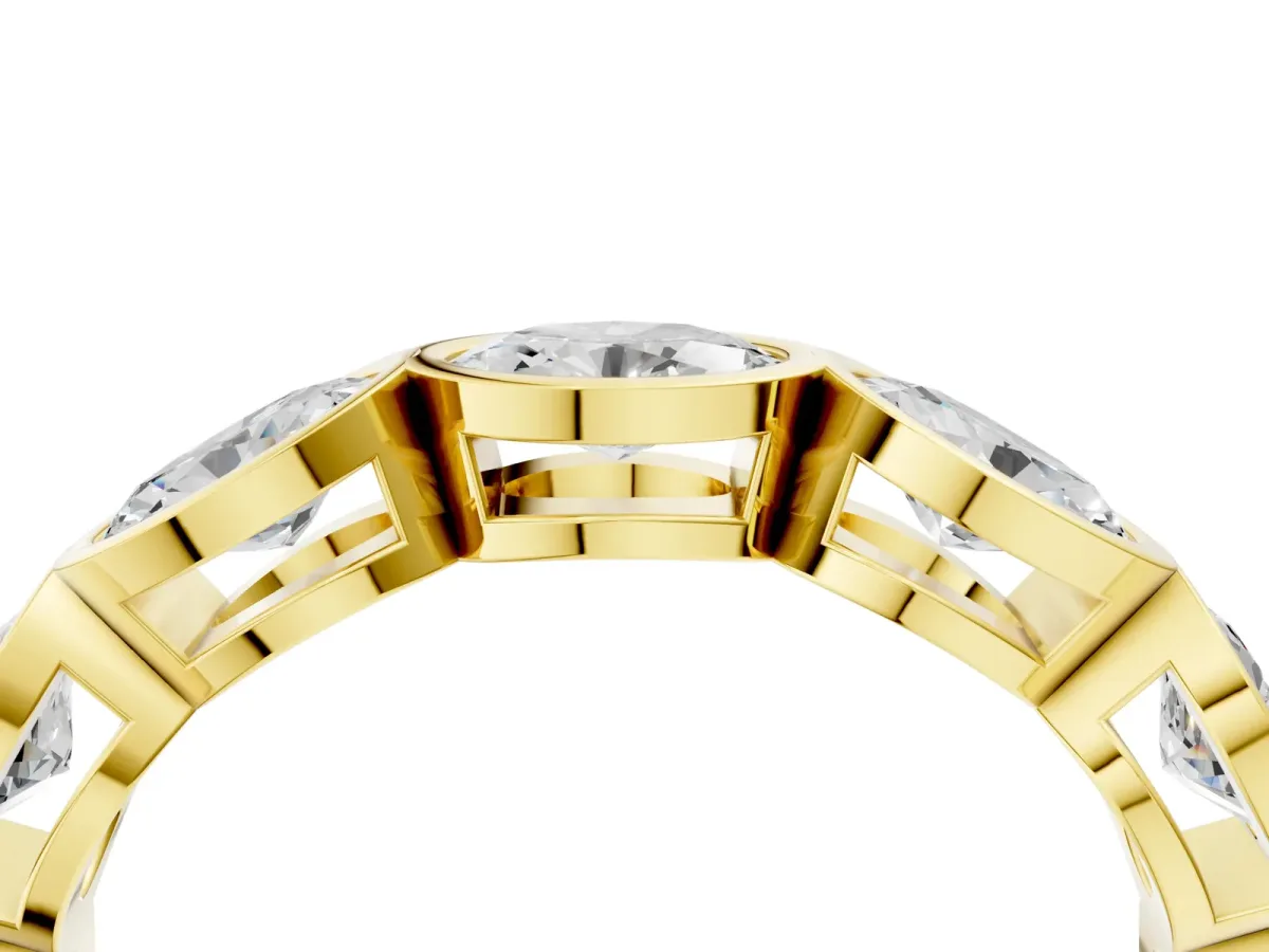 Oval Diamond Bezel Set Eternity Wedding Band Yellow gold