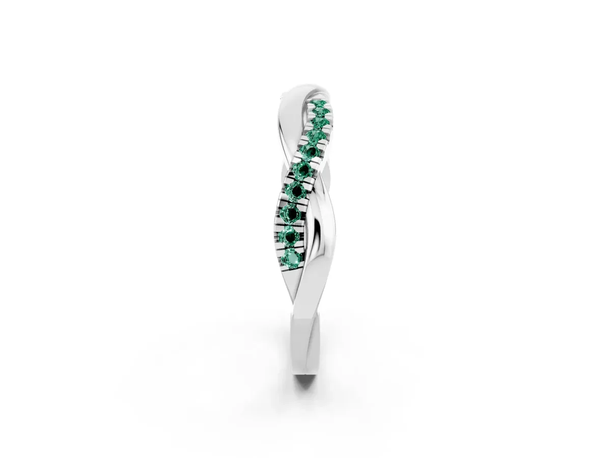 Round Green Sapphire Twisted Infinity Band with Prong Setting White gold