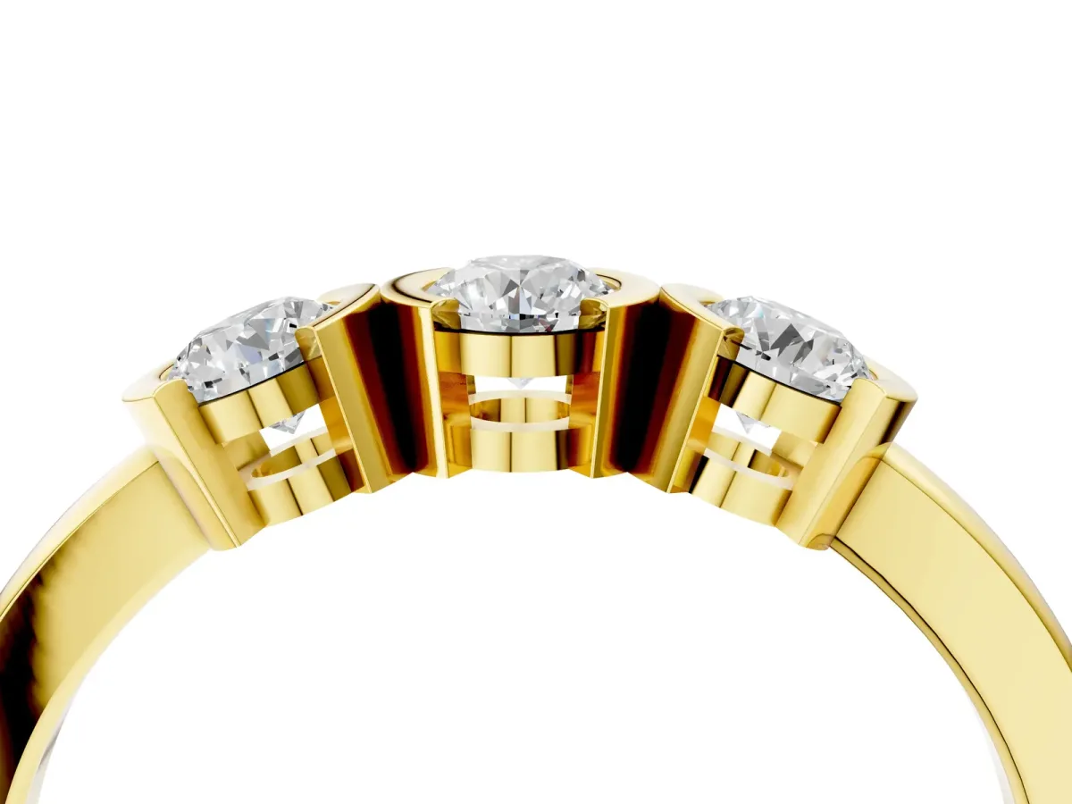 Three-Stone Round Diamond Half Bezel Prong Band Yellow gold