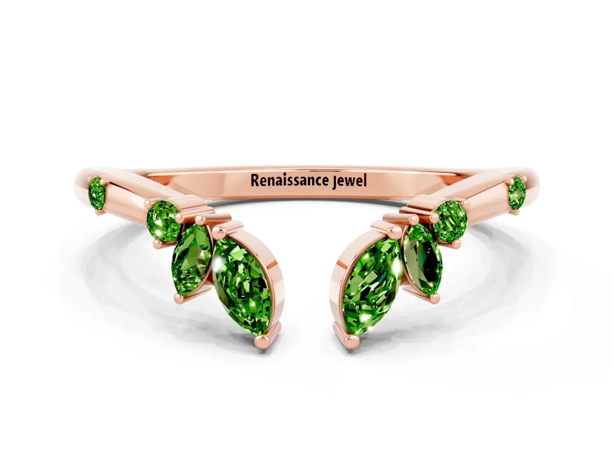 Open Marquise Cluster Peridot Band with Prong Setting Rose gold
