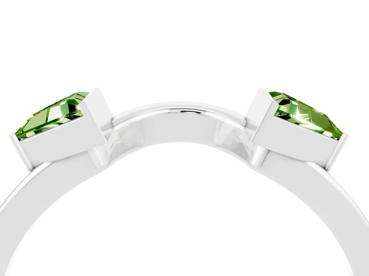 Trillion Peridot Open Band Ring with Bezel Setting Platinum