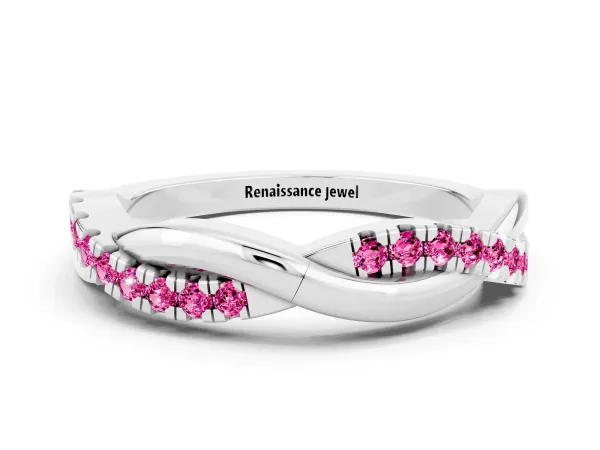 Round Pink Sapphire Twisted Infinity Band with Prong Setting Platinum