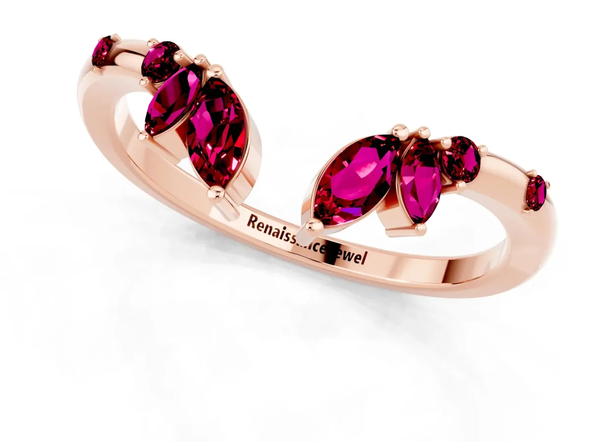 Open Marquise Cluster Garnet Band with Prong Setting Rose gold