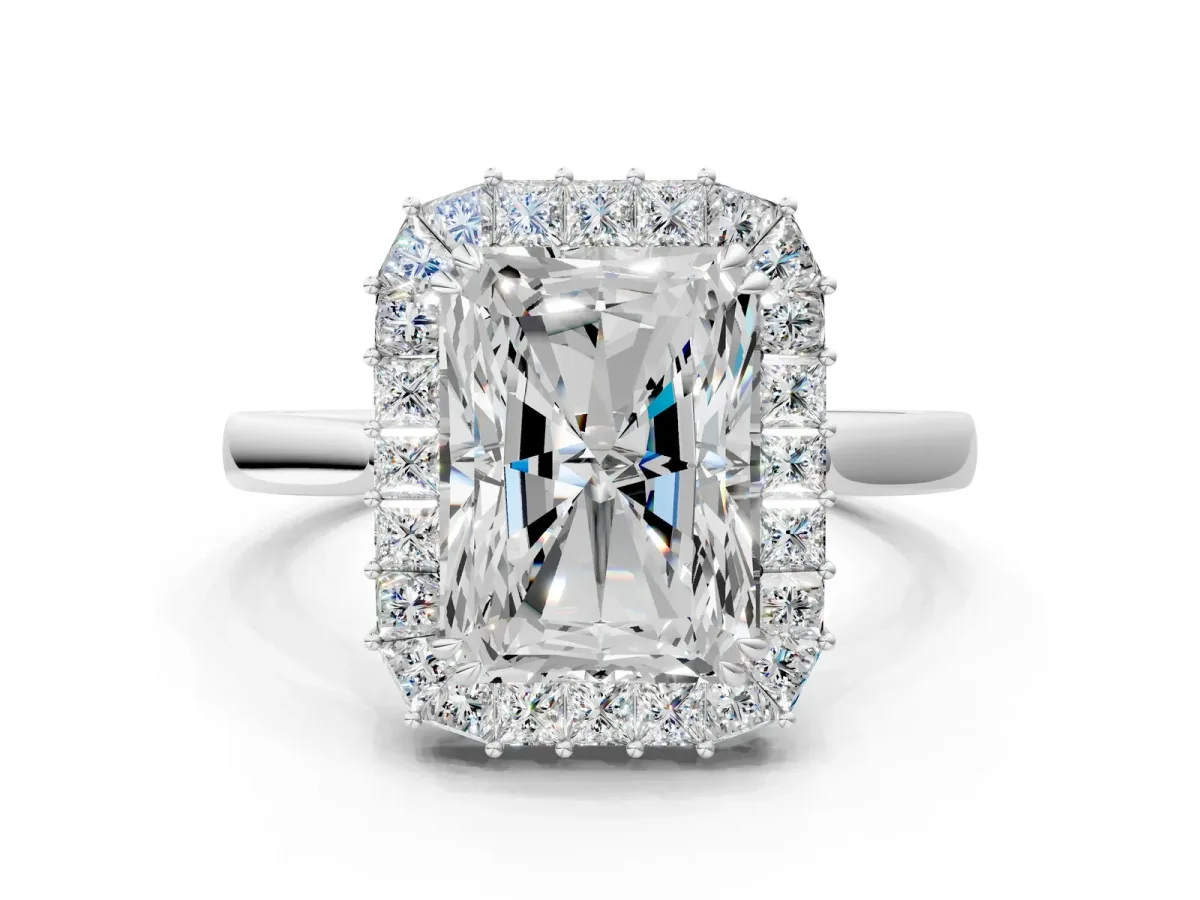 Radiant Diamond Baguette Halo Engagement Ring Platinum