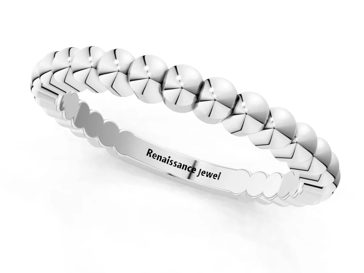 Beaded Round Stone Eternity Band with Bezel Setting White gold