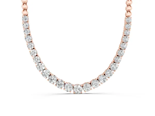 Round Diamond Tennis Necklace with Prong Setting and Bead Chain Rose gold