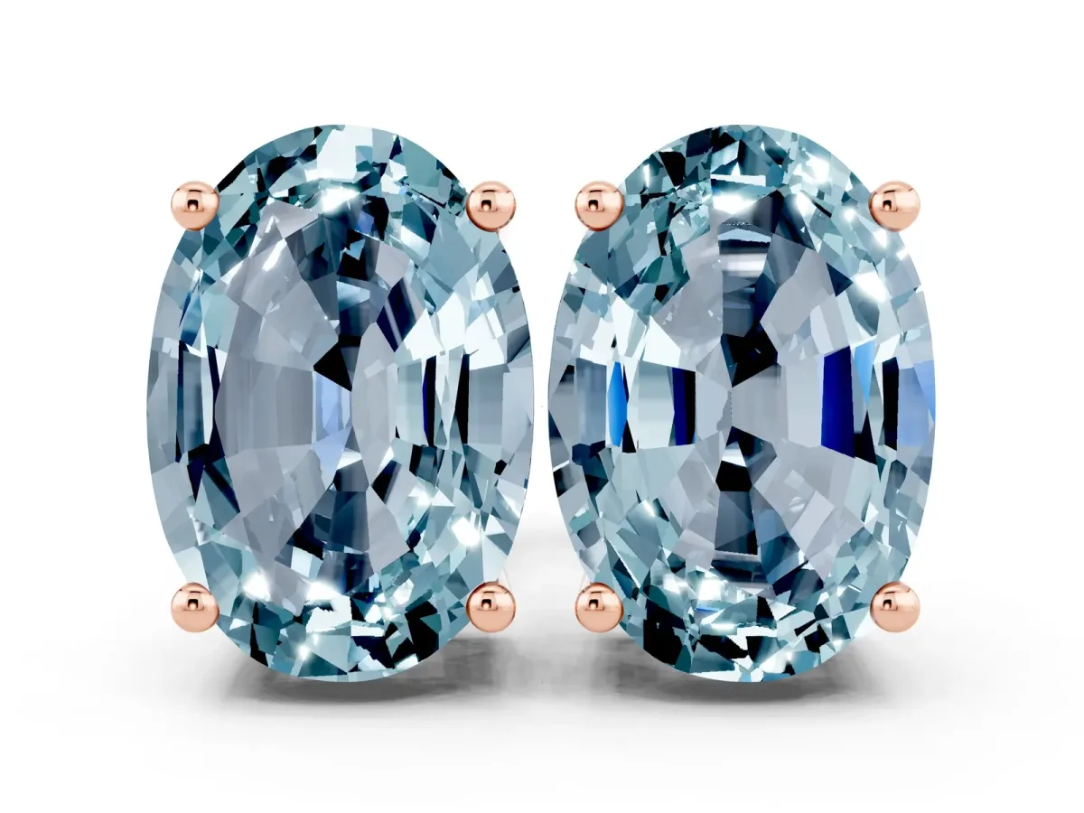 Oval Cut Aquamarine Stud Earrings Rose gold