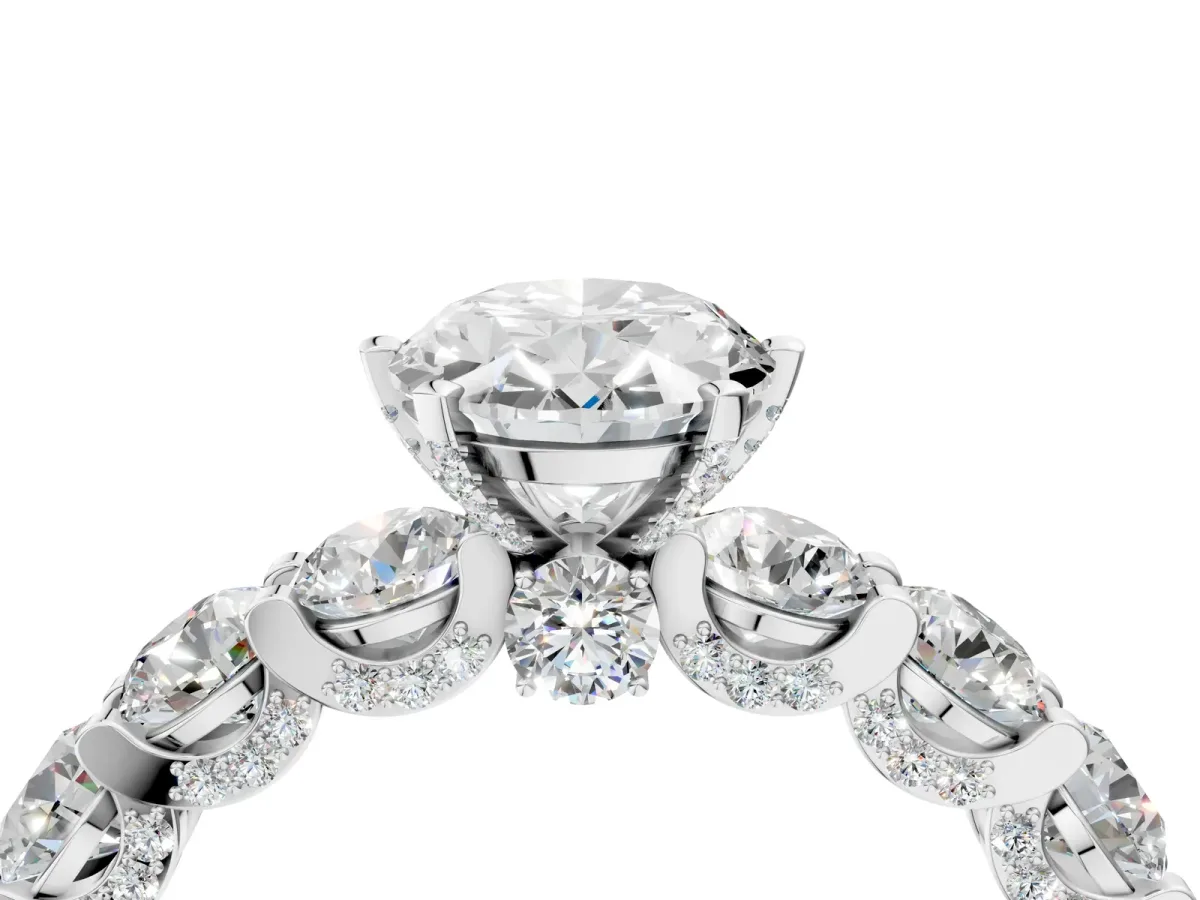 Oval Cut Diamond Side Stone Engagement Ring with Four-Prong Setting White gold