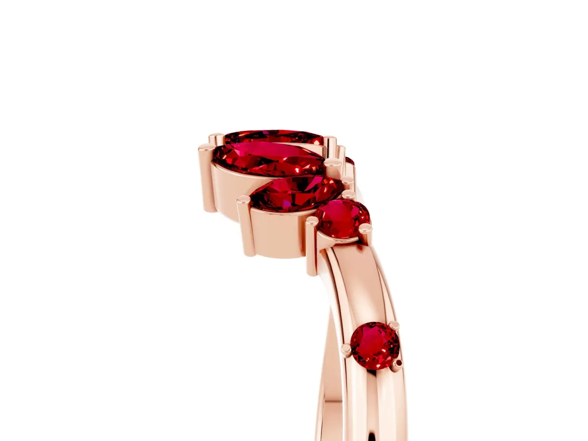 Open Marquise Cluster Ruby Band with Prong Setting Rose gold